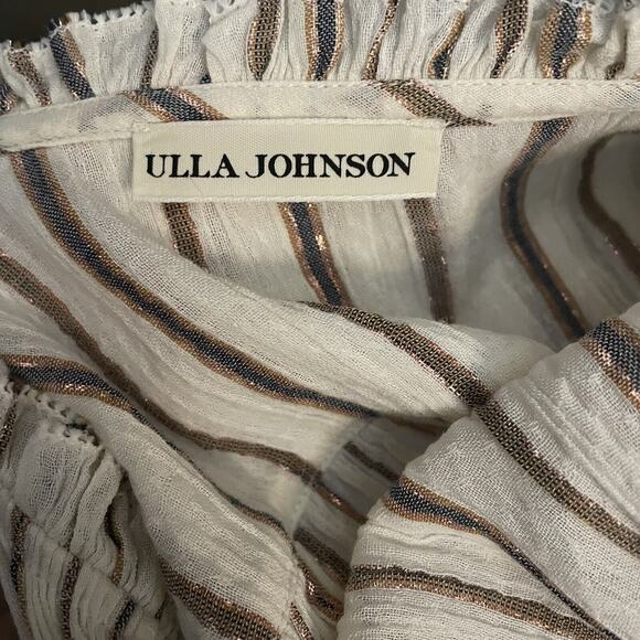 Ulla Johnson Elio Cream Metallic Stripe Tassel Ruffle Sleeve Jumpsuit Size 0 - Picture 9 of 10